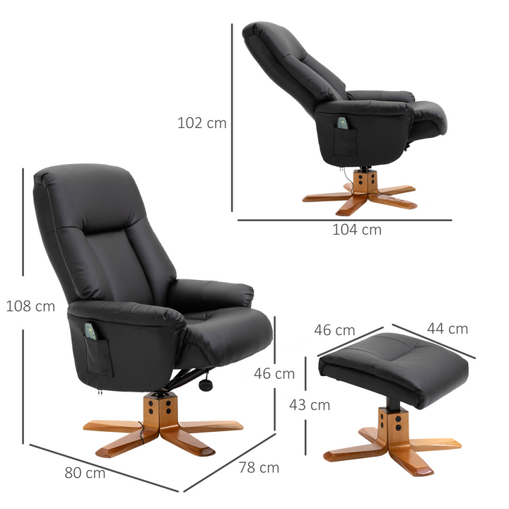 Luxurious Faux Leather Electric Massage Recliner Chair with Ottoman (Black) – Ultimate Comfort and Relaxation - Premium Chair from Home Treasures - Just £240.99! Shop now at Home Treasures