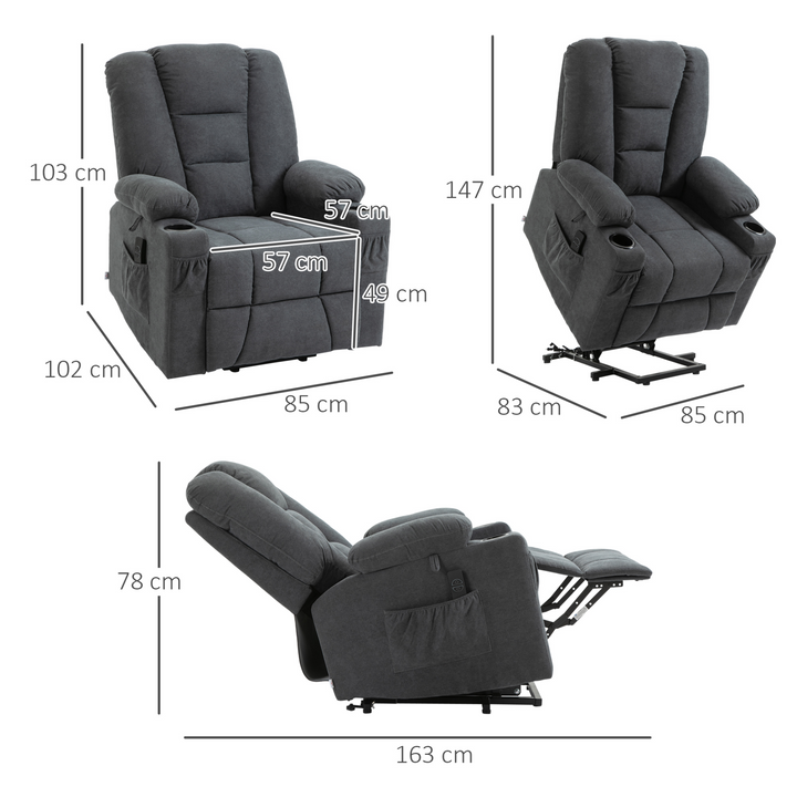 Oversized Lift Recliner Chair - Charcoal Grey, Fabric Upholstered with Remote Control, Side Pockets, and Cup Holder - Premium  from Home Treasures - Just £540.99! Shop now at Home Treasures