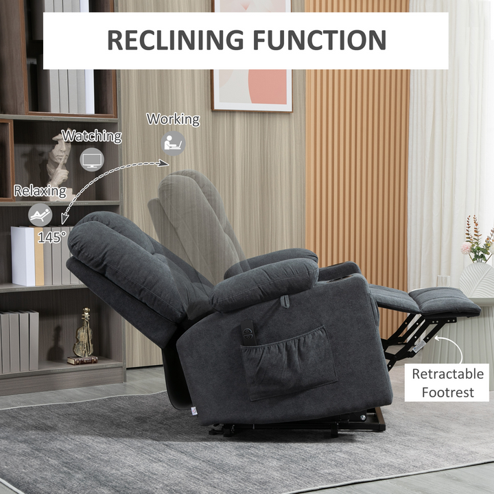 Oversized Lift Recliner Chair - Charcoal Grey, Fabric Upholstered with Remote Control, Side Pockets, and Cup Holder - Premium  from Home Treasures - Just £540.99! Shop now at Home Treasures