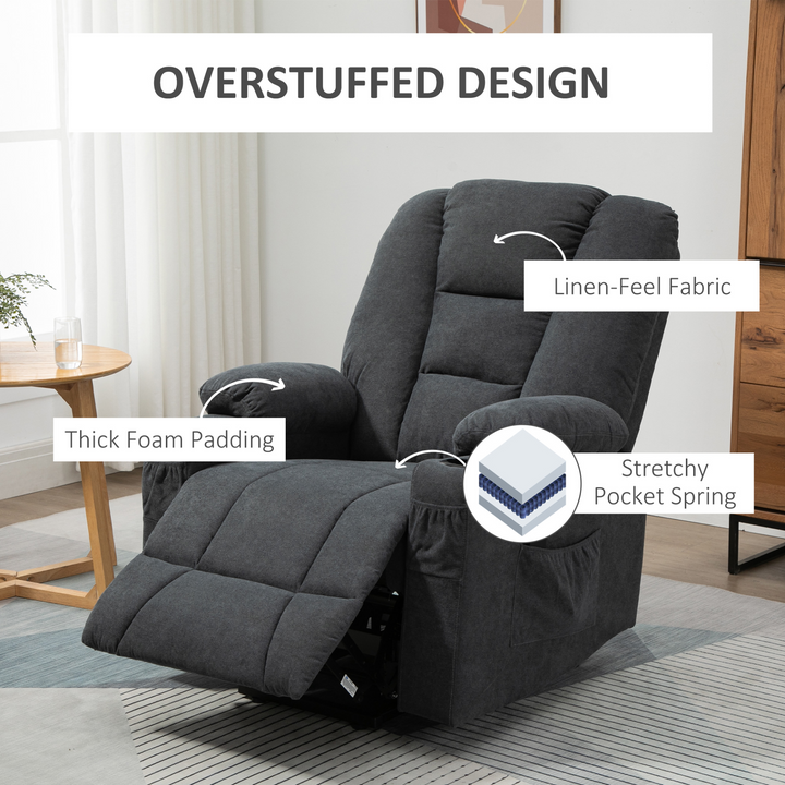 Oversized Lift Recliner Chair - Charcoal Grey, Fabric Upholstered with Remote Control, Side Pockets, and Cup Holder - Premium  from Home Treasures - Just £540.99! Shop now at Home Treasures