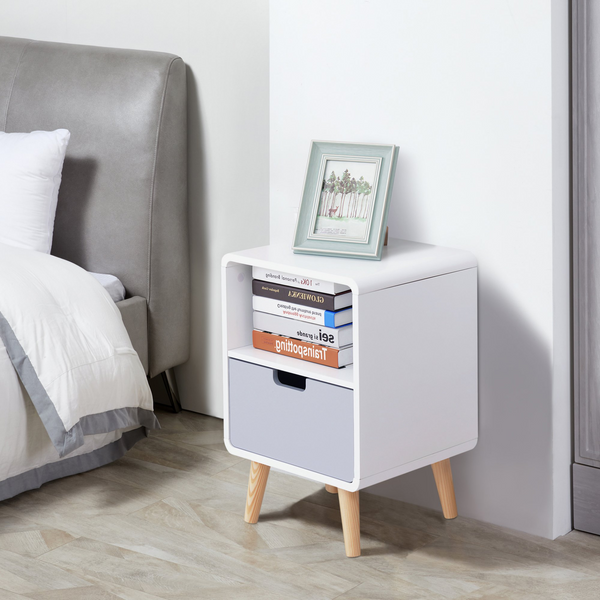 Wooden Bedside Table End Nightstand With Drawer - Scandinavian Nordic Style - Premium  from Home Treasures - Just £60.99! Shop now at Home Treasures