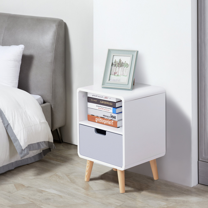 Wooden Bedside Table End Nightstand With Drawer - Scandinavian Nordic Style - Premium  from Home Treasures - Just £60.99! Shop now at Home Treasures