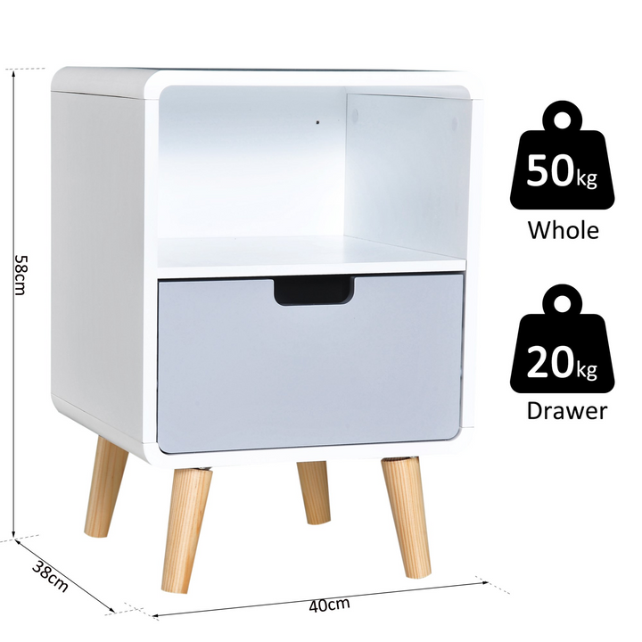 Wooden Bedside Table End Nightstand With Drawer - Scandinavian Nordic Style - Premium  from Home Treasures - Just £60.99! Shop now at Home Treasures