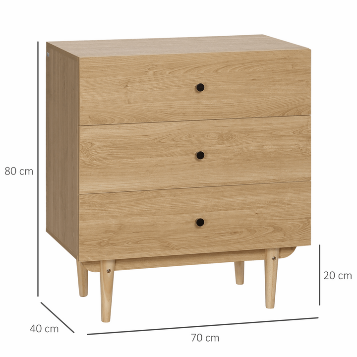 Natural Wood Chest of Drawers - Classic Oak Finish, 3 Spacious Drawers, Durable Pine Base - 80x70x40cm - Premium  from Home Treasures - Just £100.99! Shop now at Home Treasures