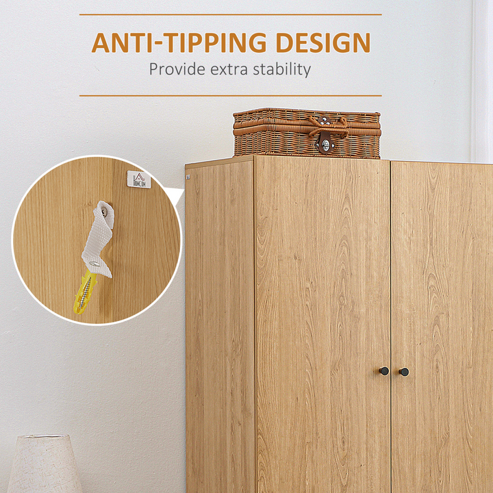 Stylish 2 Door Wardrobe with 2 Drawers and Hanging Rail, Anti-tipping Design, Natural Wood Colour for Bedroom Clothes Storage - Premium  from Home Treasures - Just £182.99! Shop now at Home Treasures