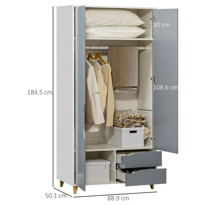 Stylish Grey 2 Door Wardrobe with Drawers, Hanging Rail & Shelves - Anti-tipping Design | Bedroom Clothes Storage - Premium  from Home Treasures - Just £271.99! Shop now at Home Treasures