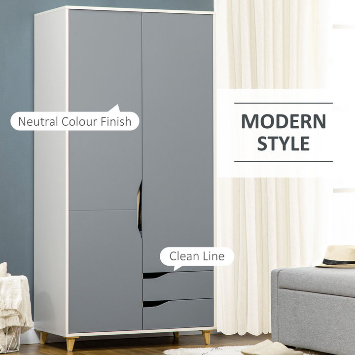 Stylish Grey 2 Door Wardrobe with Drawers, Hanging Rail & Shelves - Anti-tipping Design | Bedroom Clothes Storage - Premium  from Home Treasures - Just £271.99! Shop now at Home Treasures