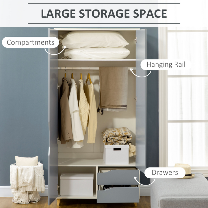 Stylish Grey 2 Door Wardrobe with Drawers, Hanging Rail & Shelves - Anti-tipping Design | Bedroom Clothes Storage - Premium  from Home Treasures - Just £271.99! Shop now at Home Treasures