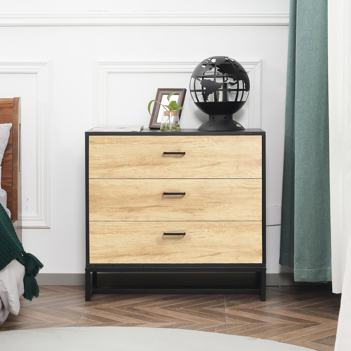 3-Drawer Storage Organiser Unit with Sturdy Steel Frame, Natural Finish - Perfect for Bedroom and Living Room - Premium  from Home Treasures - Just £92.99! Shop now at Home Treasures