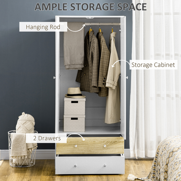 Modern 2-Door Wardrobe with Drawers, Hanging Rod, & Anti-tipping Straps - White - Premium  from Home Treasures - Just £190.99! Shop now at Home Treasures