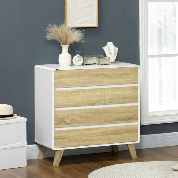 4-Drawer Chest of Drawers, Stylish Storage Cabinet with Sturdy Legs, Ideal for Bedroom and Living Room, White and Natural Finish - Premium  from Home Treasures - Just £108.99! Shop now at Home Treasures