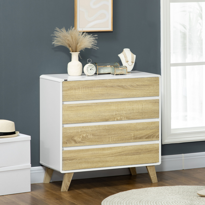 4-Drawer Chest of Drawers, Stylish Storage Cabinet with Sturdy Legs, Ideal for Bedroom and Living Room, White and Natural Finish - Premium  from Home Treasures - Just £108.99! Shop now at Home Treasures