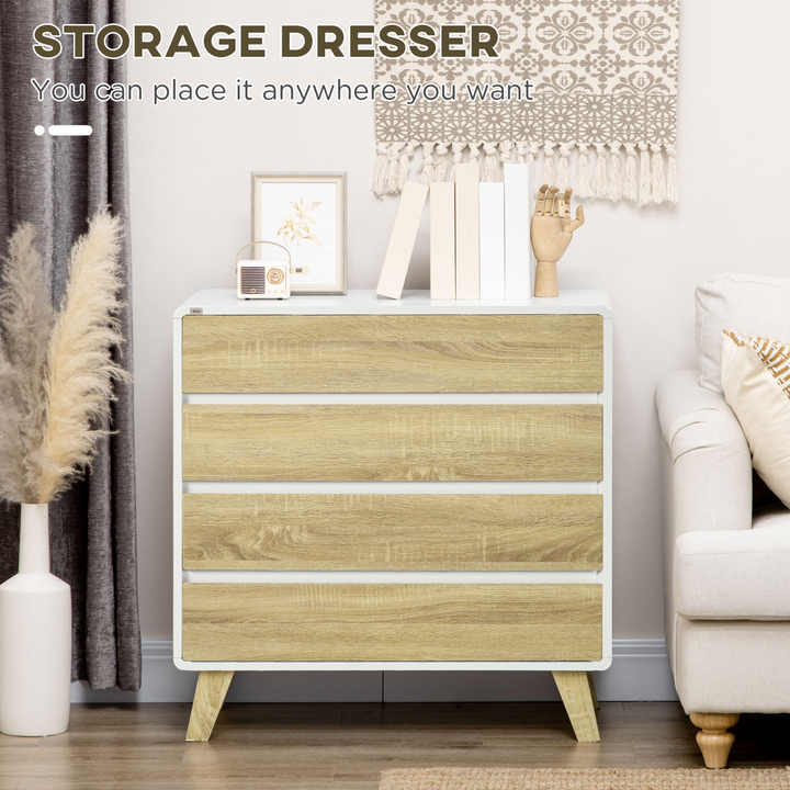 4-Drawer Chest of Drawers, Stylish Storage Cabinet with Sturdy Legs, Ideal for Bedroom and Living Room, White and Natural Finish - Premium  from Home Treasures - Just £108.99! Shop now at Home Treasures