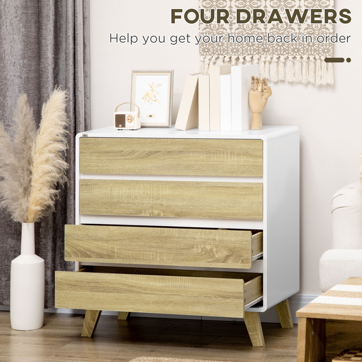 4-Drawer Chest of Drawers, Stylish Storage Cabinet with Sturdy Legs, Ideal for Bedroom and Living Room, White and Natural Finish - Premium  from Home Treasures - Just £108.99! Shop now at Home Treasures