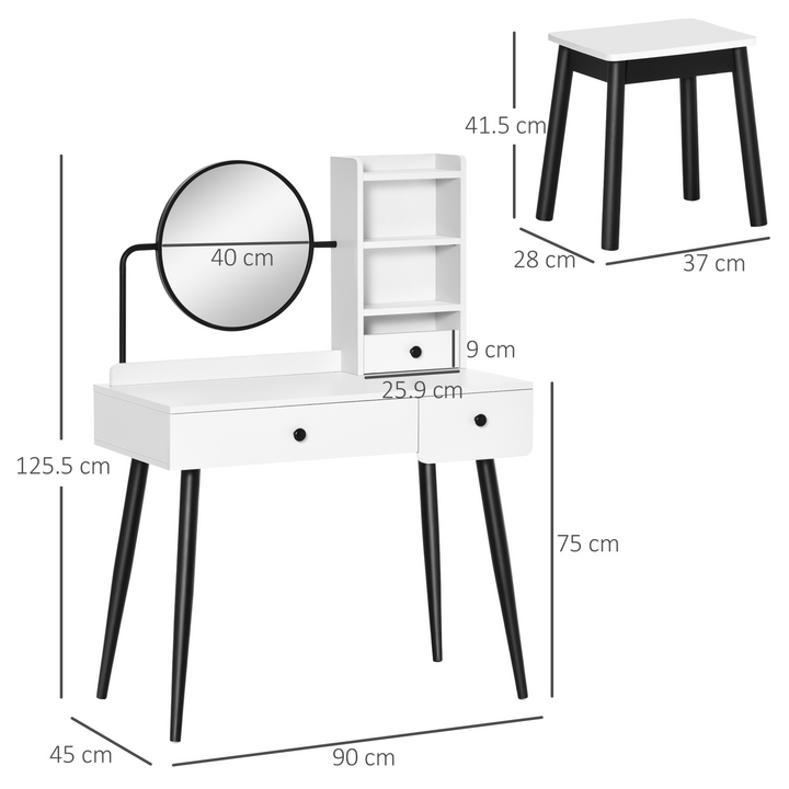 Modern Vanity Makeup Table Set with Mirror, Cushioned Stool, 3 Drawers & Open Shelves - White Dressing Table for Bedroom & Living Room - Premium  from Home Treasures - Just £159.99! Shop now at Home Treasures