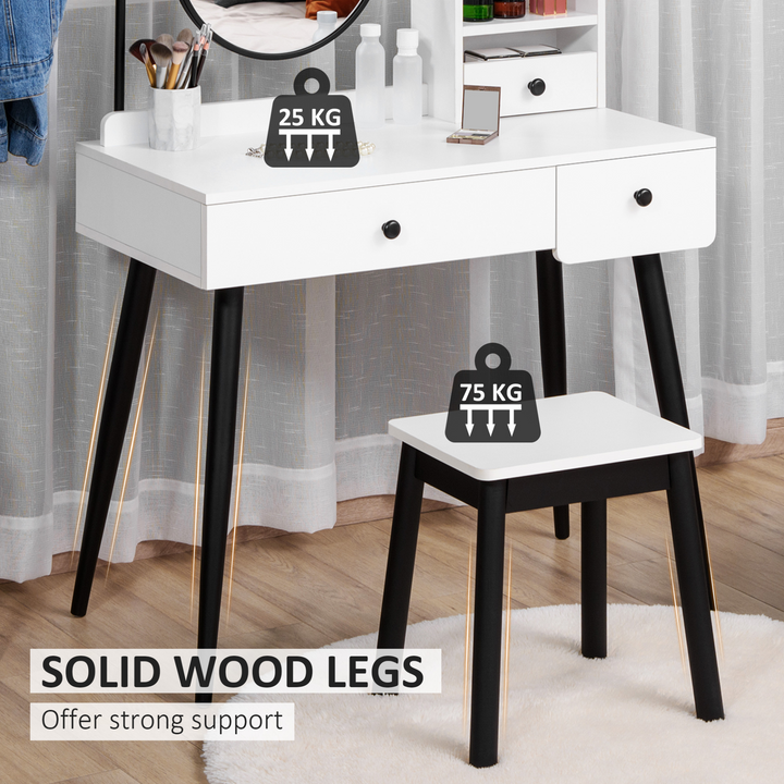 Modern Vanity Makeup Table Set with Mirror, Cushioned Stool, 3 Drawers & Open Shelves - White Dressing Table for Bedroom & Living Room - Premium  from Home Treasures - Just £159.99! Shop now at Home Treasures