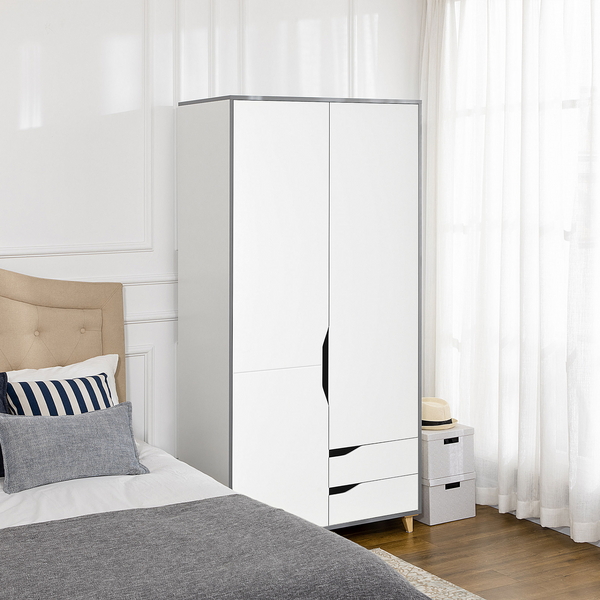 2 Door Wardrobe with 2 Drawers, Hanging Rail, Shelves & Anti-tipping Design - White Bedroom Clothes Storage Organiser - Premium  from Home Treasures - Just £256.99! Shop now at Home Treasures