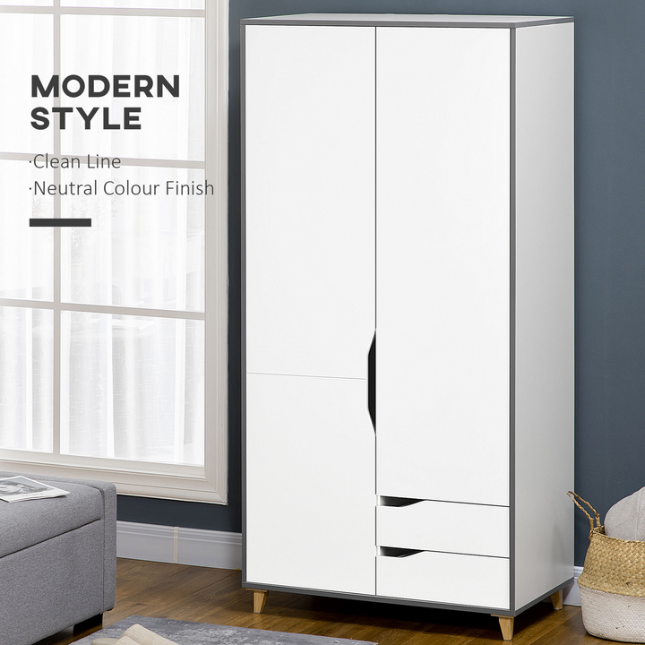 2 Door Wardrobe with 2 Drawers, Hanging Rail, Shelves & Anti-tipping Design - White Bedroom Clothes Storage Organiser - Premium  from Home Treasures - Just £256.99! Shop now at Home Treasures