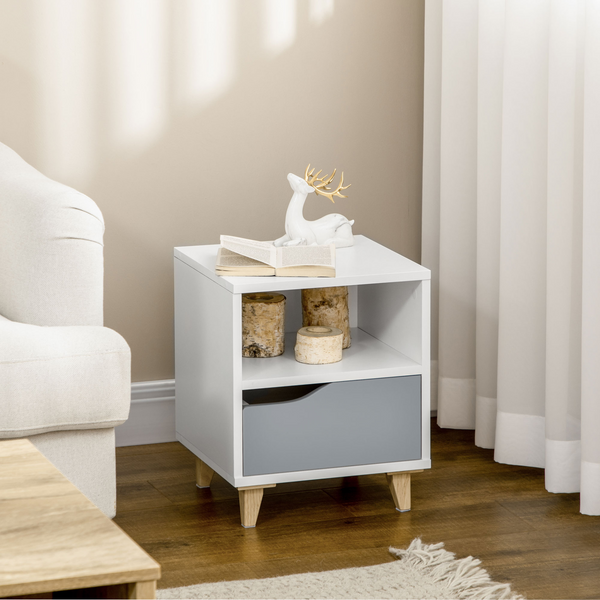 Modern Bedside Table w/ Drawer & Shelf in a Stylish White & Grey - Premium  from Home Treasures - Just £45.99! Shop now at Home Treasures