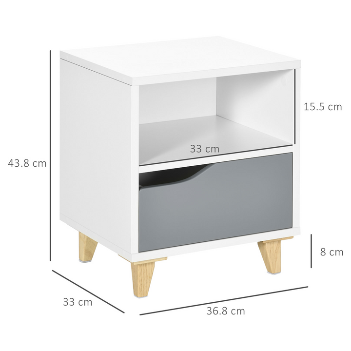 Modern Bedside Table Nightstand with Drawer and Shelf - Stylish White & Grey End Table - Premium  from Home Treasures - Just £45.99! Shop now at Home Treasures