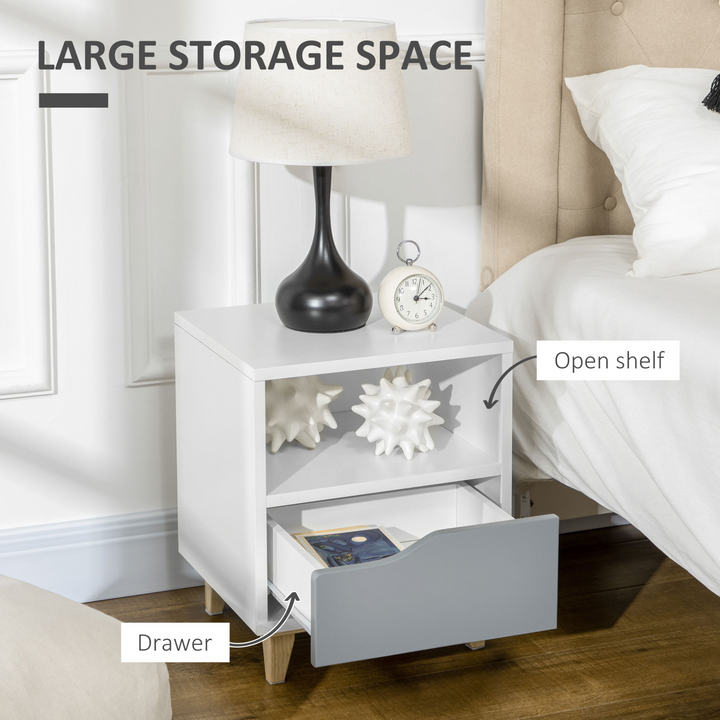 Modern Bedside Table Nightstand with Drawer and Shelf - Stylish White & Grey End Table - Premium  from Home Treasures - Just £45.99! Shop now at Home Treasures