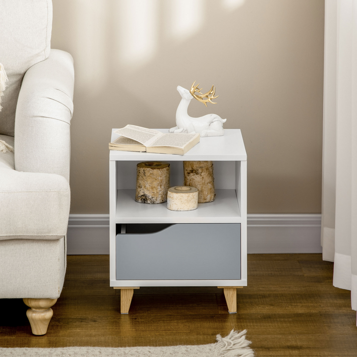 Modern Bedside Table Nightstand with Drawer and Shelf - Stylish White & Grey End Table - Premium  from Home Treasures - Just £45.99! Shop now at Home Treasures