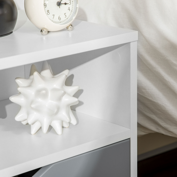 Modern Bedside Table Nightstand with Drawer and Shelf - Stylish White & Grey End Table - Premium  from Home Treasures - Just £45.99! Shop now at Home Treasures