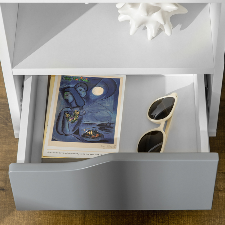 Modern Bedside Table Nightstand with Drawer and Shelf - Stylish White & Grey End Table - Premium  from Home Treasures - Just £45.99! Shop now at Home Treasures