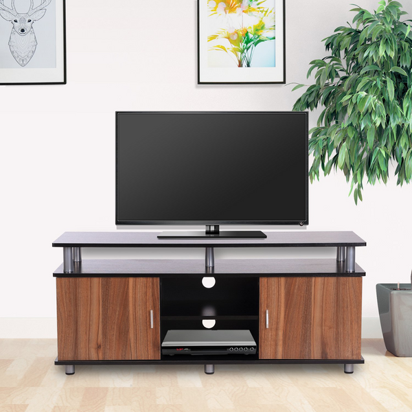 Modern Black & Walnut TV Cabinet Stand with Storage Shelf & Cupboards - Fits Up to 50" TVs - Premium  from Home Treasures - Just £93.99! Shop now at Home Treasures