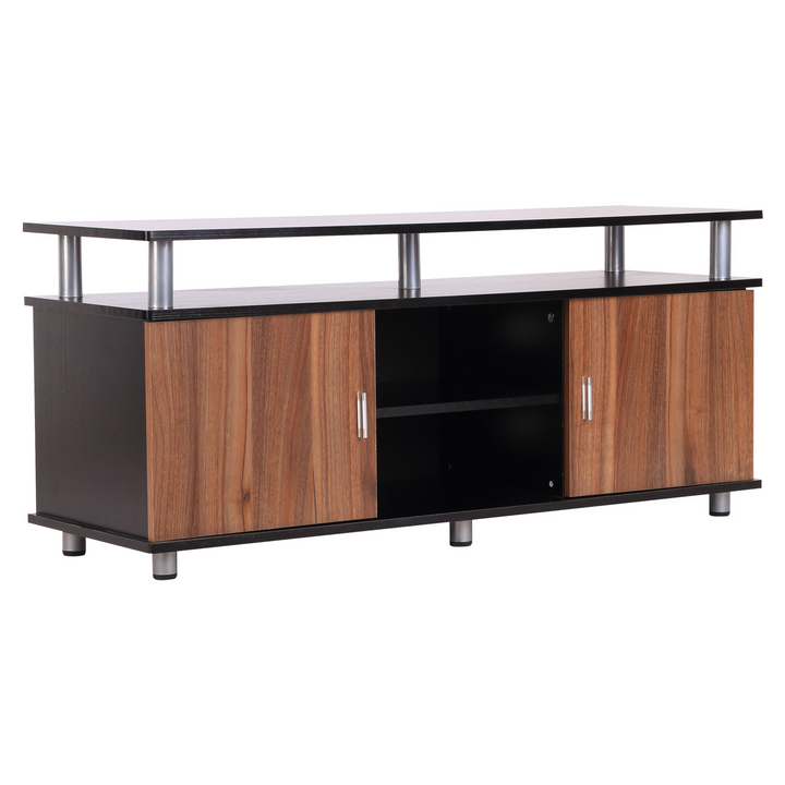 Modern Black & Walnut TV Cabinet Stand with Storage Shelf & Cupboards - Fits Up to 50" TVs - Premium  from Home Treasures - Just £93.99! Shop now at Home Treasures