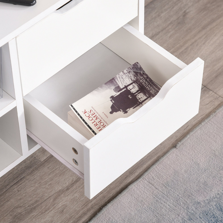 Modern White TV Stand for 50'' Flat Screen TVs - Console Cabinet with Storage Shelves, Drawers & Cable Management - Perfect for Living Room, Bedroom & Office - Premium  from Home Treasures - Just £76.99! Shop now at Home Treasures