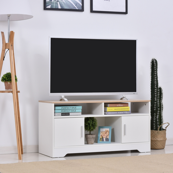 Modern TV Unit with Shelves - Contemporary Design, White Finish, 117 x 52 x 14cm - Perfect for Any Living Room - Premium  from Home Treasures - Just £95.99! Shop now at Home Treasures