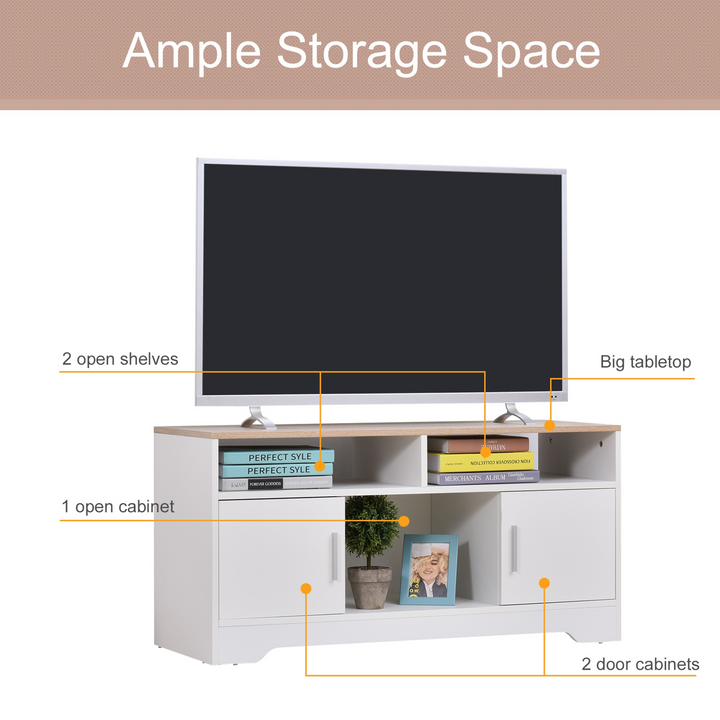 Modern TV Unit with Shelves - Contemporary Design, White Finish, 117 x 52 x 14cm - Perfect for Any Living Room - Premium  from Home Treasures - Just £95.99! Shop now at Home Treasures