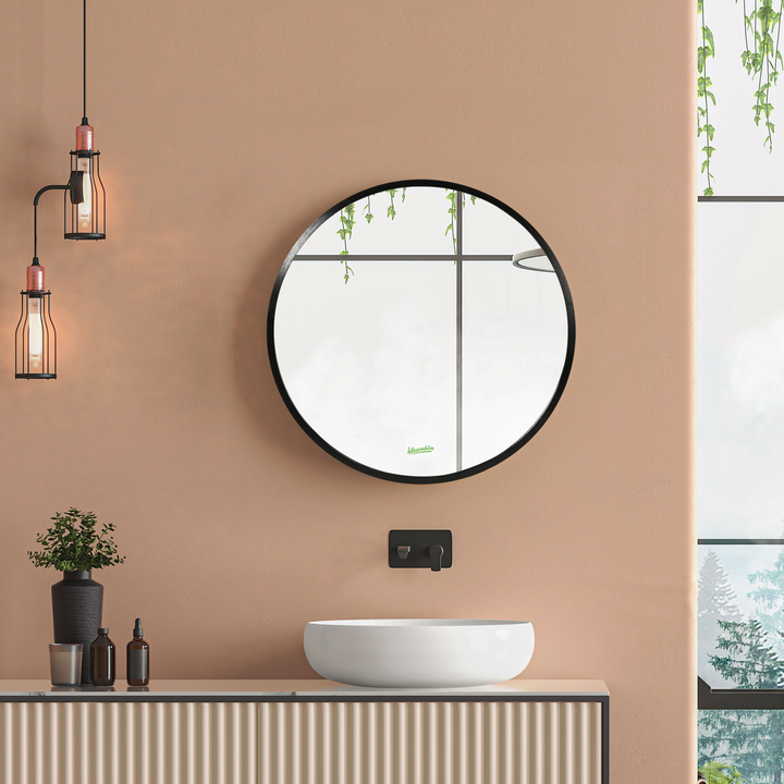 Modern Round Bathroom Mirror, Wall-mounted Vanity Mirror with Durable Aluminium Frame, Black, 40x40 cm – Ideal for Bedroom, Living Room, and Entryways - Premium  from Home Treasures - Just £34.99! Shop now at Home Treasures