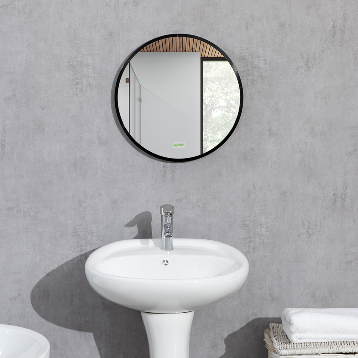 Modern Round Bathroom Mirror, Wall-mounted Vanity Mirror with Durable Aluminium Frame, Black, 40x40 cm – Ideal for Bedroom, Living Room, and Entryways - Premium  from Home Treasures - Just £34.99! Shop now at Home Treasures