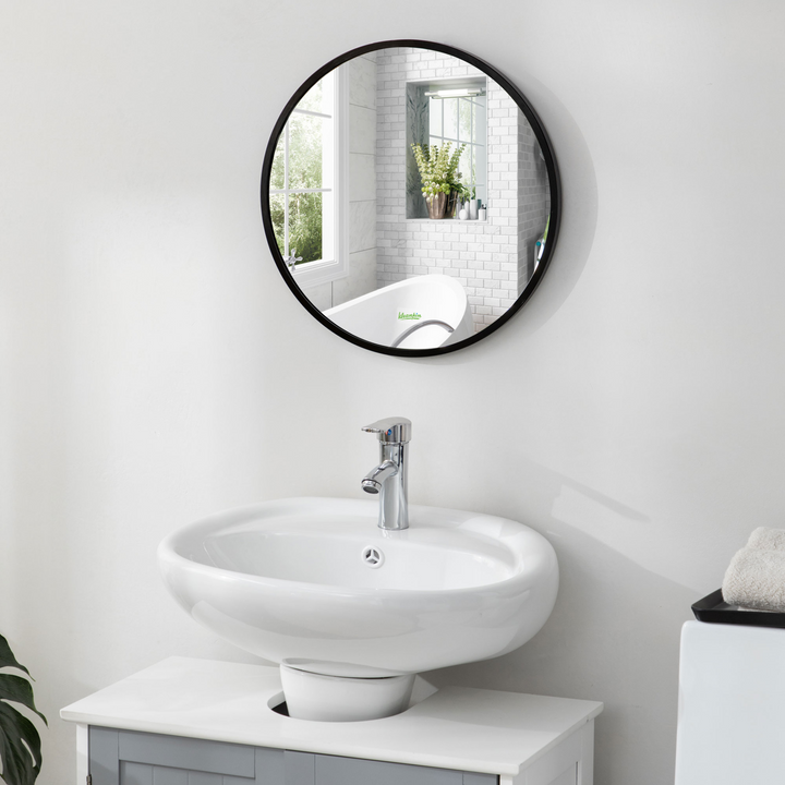 Modern Round Bathroom Mirror, Wall-mounted Vanity Mirror with Durable Aluminium Frame, Black, 40x40 cm – Ideal for Bedroom, Living Room, and Entryways - Premium  from Home Treasures - Just £34.99! Shop now at Home Treasures