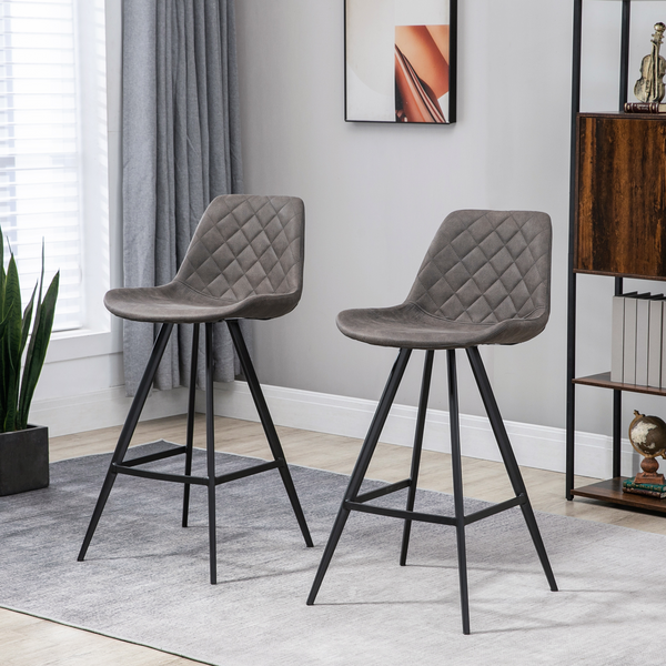 Set of 2 Vintage Bar Stools with Quilted Microfiber Cloth Tub Seats - Comfortable Padded Cushions and Sturdy Steel Frame - Dark Grey - Premium  from Home Treasures - Just £124.99! Shop now at Home Treasures