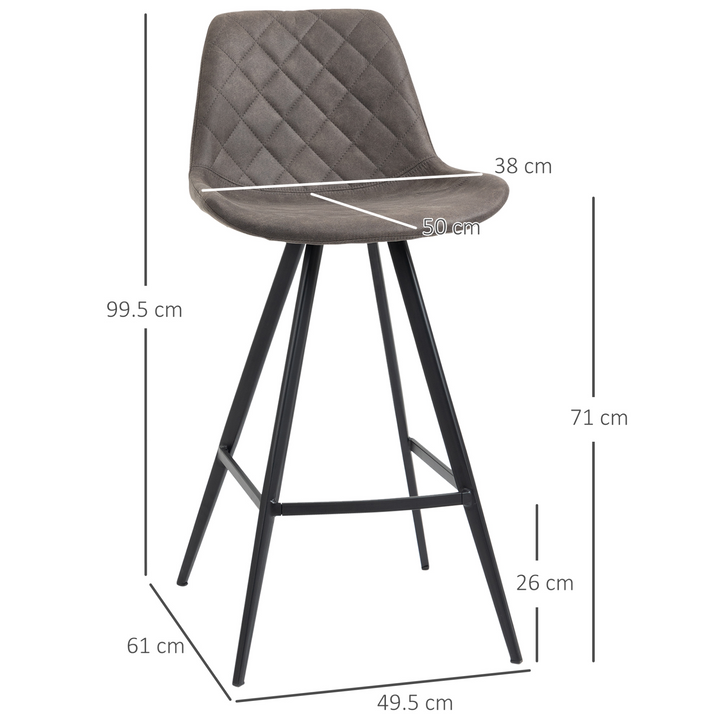 Set of 2 Vintage Bar Stools with Quilted Microfiber Cloth Tub Seats - Comfortable Padded Cushions and Sturdy Steel Frame - Dark Grey - Premium  from Home Treasures - Just £124.99! Shop now at Home Treasures