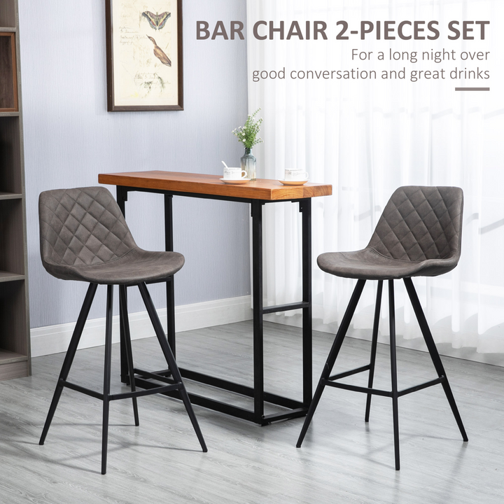 Set of 2 Vintage Bar Stools with Quilted Microfiber Cloth Tub Seats - Comfortable Padded Cushions and Sturdy Steel Frame - Dark Grey - Premium  from Home Treasures - Just £124.99! Shop now at Home Treasures