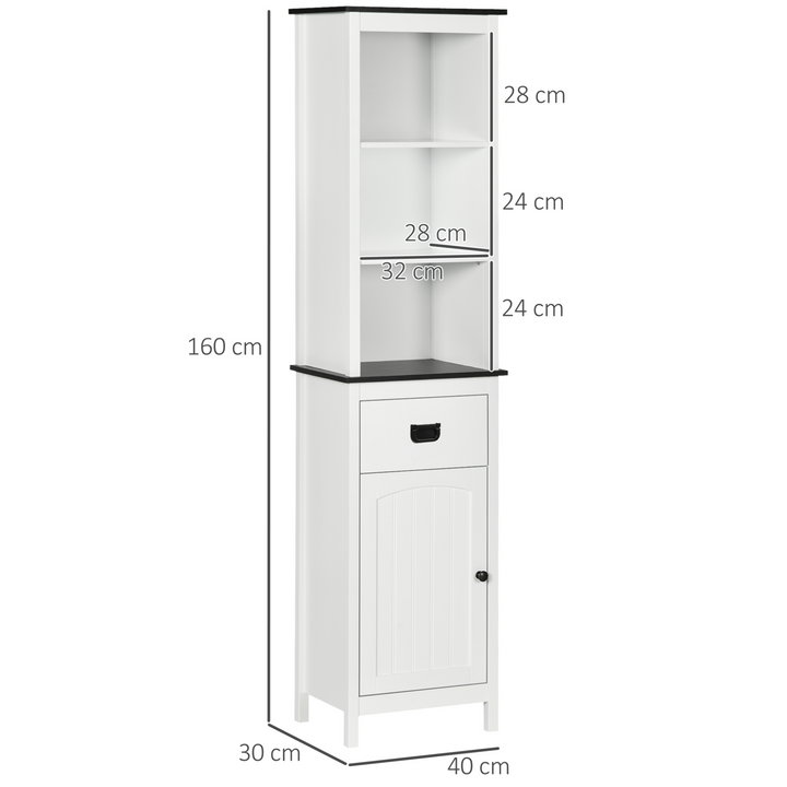 Freestanding Tallboy Storage Unit with Drawers & Adjustable Shelves, White, 160 x 40 x 30cm - Modern Bathroom Organizer - Premium  from Home Treasures - Just £94.99! Shop now at Home Treasures