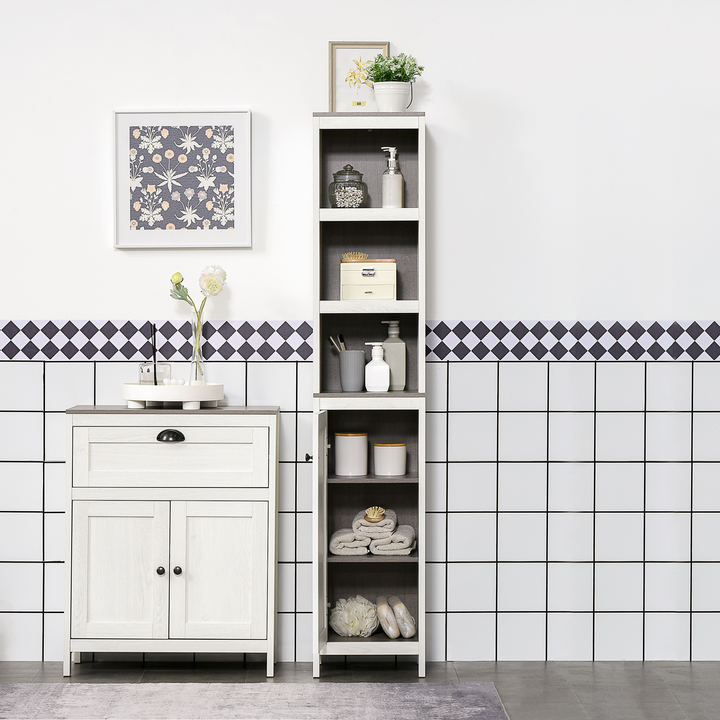 Antique White Tall Bathroom Storage Cabinet with Adjustable Shelves | Elegant Freestanding Tower with 3 Open Shelves and Bottom Cupboard - Premium  from Home Treasures - Just £75.99! Shop now at Home Treasures