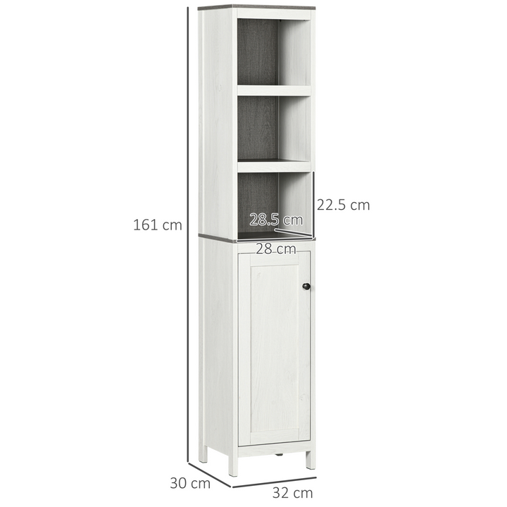 Antique White Tall Bathroom Storage Cabinet with Adjustable Shelves | Elegant Freestanding Tower with 3 Open Shelves and Bottom Cupboard - Premium  from Home Treasures - Just £75.99! Shop now at Home Treasures