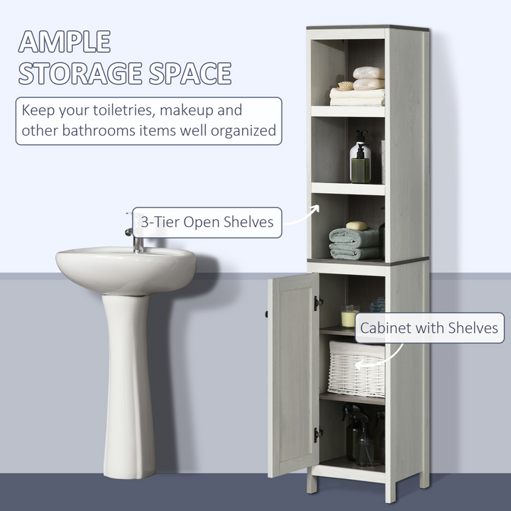 Antique White Tall Bathroom Storage Cabinet with Adjustable Shelves | Elegant Freestanding Tower with 3 Open Shelves and Bottom Cupboard - Premium  from Home Treasures - Just £75.99! Shop now at Home Treasures