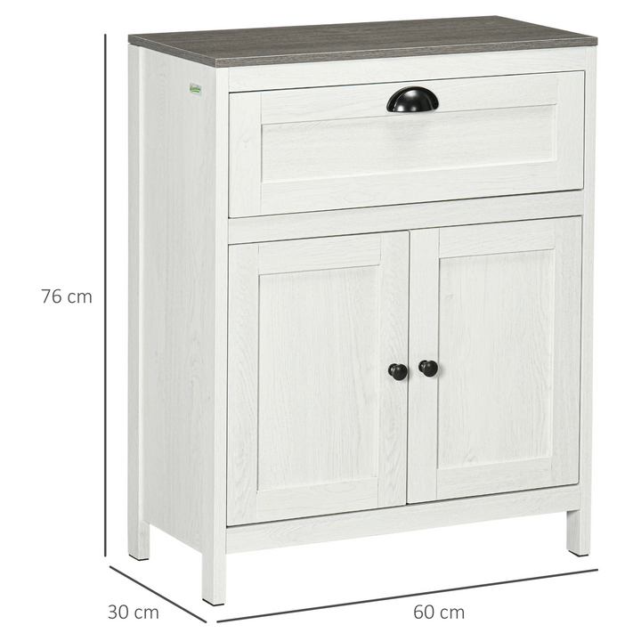 White Bathroom Floor Cabinet with Drawer and Adjustable Shelf – Stylish Freestanding Storage Cupboard, Double Door Cabinet for Bathroom Essentials - Premium  from Home Treasures - Just £76.99! Shop now at Home Treasures