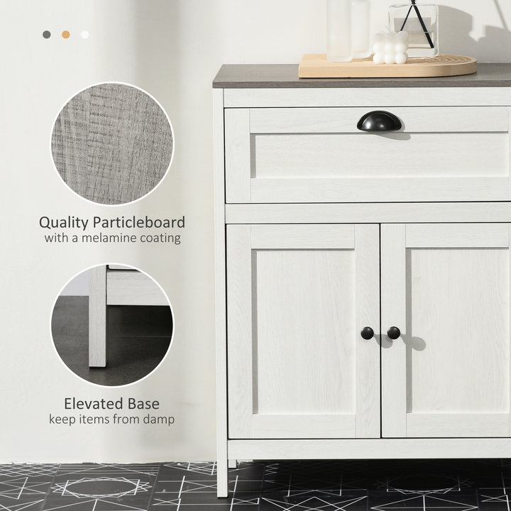 White Bathroom Floor Cabinet with Drawer and Adjustable Shelf – Stylish Freestanding Storage Cupboard, Double Door Cabinet for Bathroom Essentials - Premium  from Home Treasures - Just £76.99! Shop now at Home Treasures