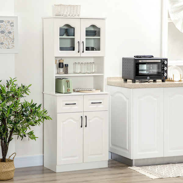 White Kitchen Cupboard – Freestanding Storage Cabinet with 2 Adjustable Shelves, 2 Drawers & Open Counter | Ideal for Living Room & Dining Room | 168cm - Premium  from Home Treasures - Just £162.99! Shop now at Home Treasures