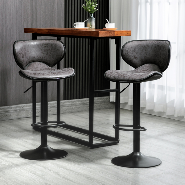 Set of 2 Dark Grey PU Leather Bar Stools - Armless, Adjustable Height Swivel Chairs - Premium  from Home Treasures - Just £111.99! Shop now at Home Treasures