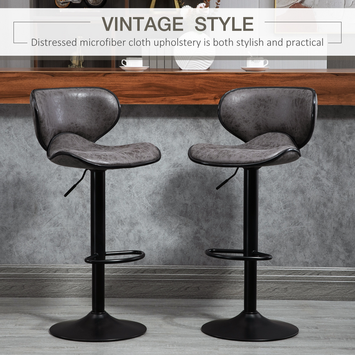 Set of 2 Dark Grey PU Leather Bar Stools - Armless, Adjustable Height Swivel Chairs - Premium  from Home Treasures - Just £111.99! Shop now at Home Treasures