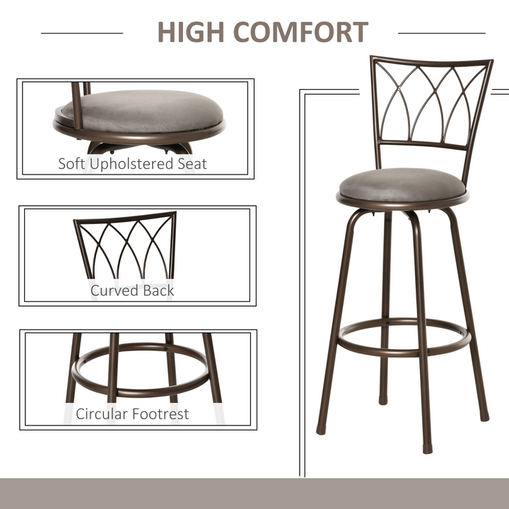 Set of 2 Swivel Armless Bar Chairs with Upholstered Metal Frame, Backrest & Footrest - Bronze Finish | Stylish & Durable Barstools for Home or Bar - Premium  from Home Treasures - Just £98.99! Shop now at Home Treasures