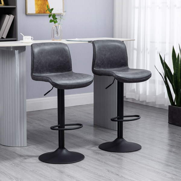 Set of 2 Adjustable Height Swivel Bar Stools with Footrest in Dark Grey | Vintage-Look Faux Leather Upholstery - Premium  from Home Treasures - Just £118.99! Shop now at Home Treasures